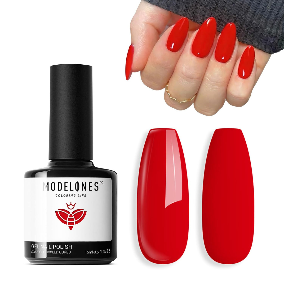 modelones Red Gel Nail Polish 15ml front view