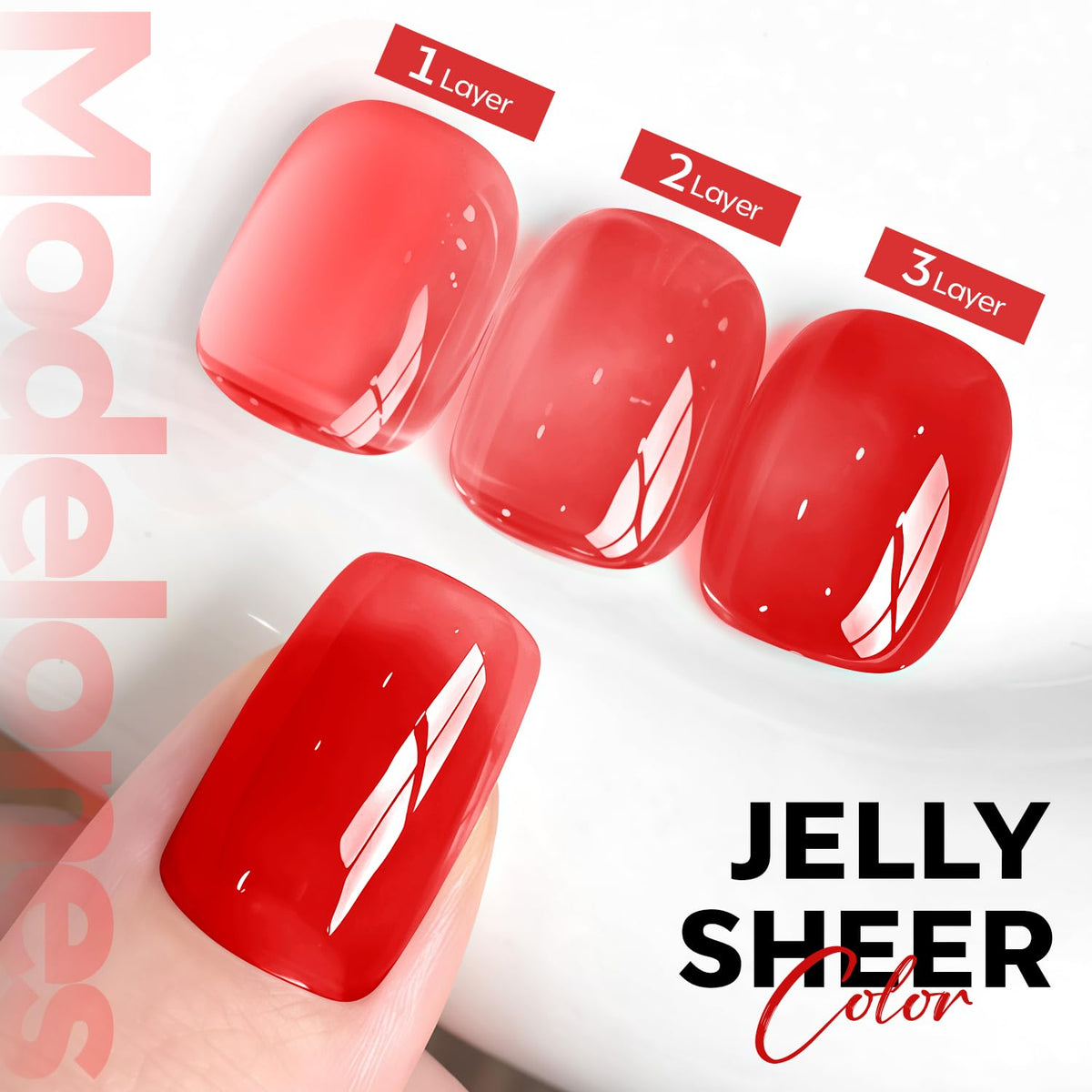 modelones Red Jelly Gel Nail Polish application brush close-up