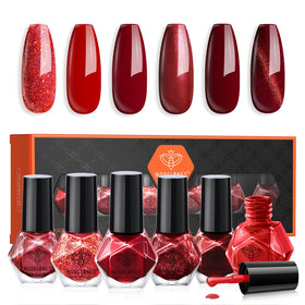 modelones Red Nail Polish Set front view with six bottles