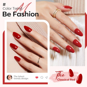 modelones Red Press On Nails in lifestyle setting