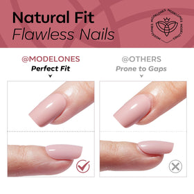 modelones Rose Red Press On Nails Short Square close-up