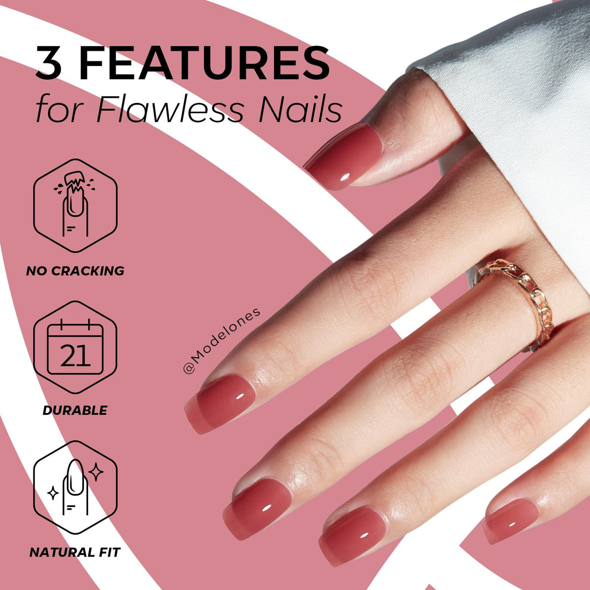 modelones Rose Red Press On Nails Short Square on model's hands