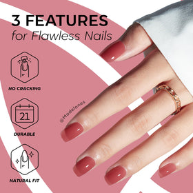 modelones Rose Red Press On Nails Short Square on model's hands