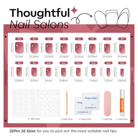 modelones Rose Red Press On Nails Short Square with jelly adhesive tabs