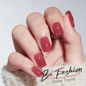 modelones Rose Red Press On Nails Short Square with nail glue and accessories