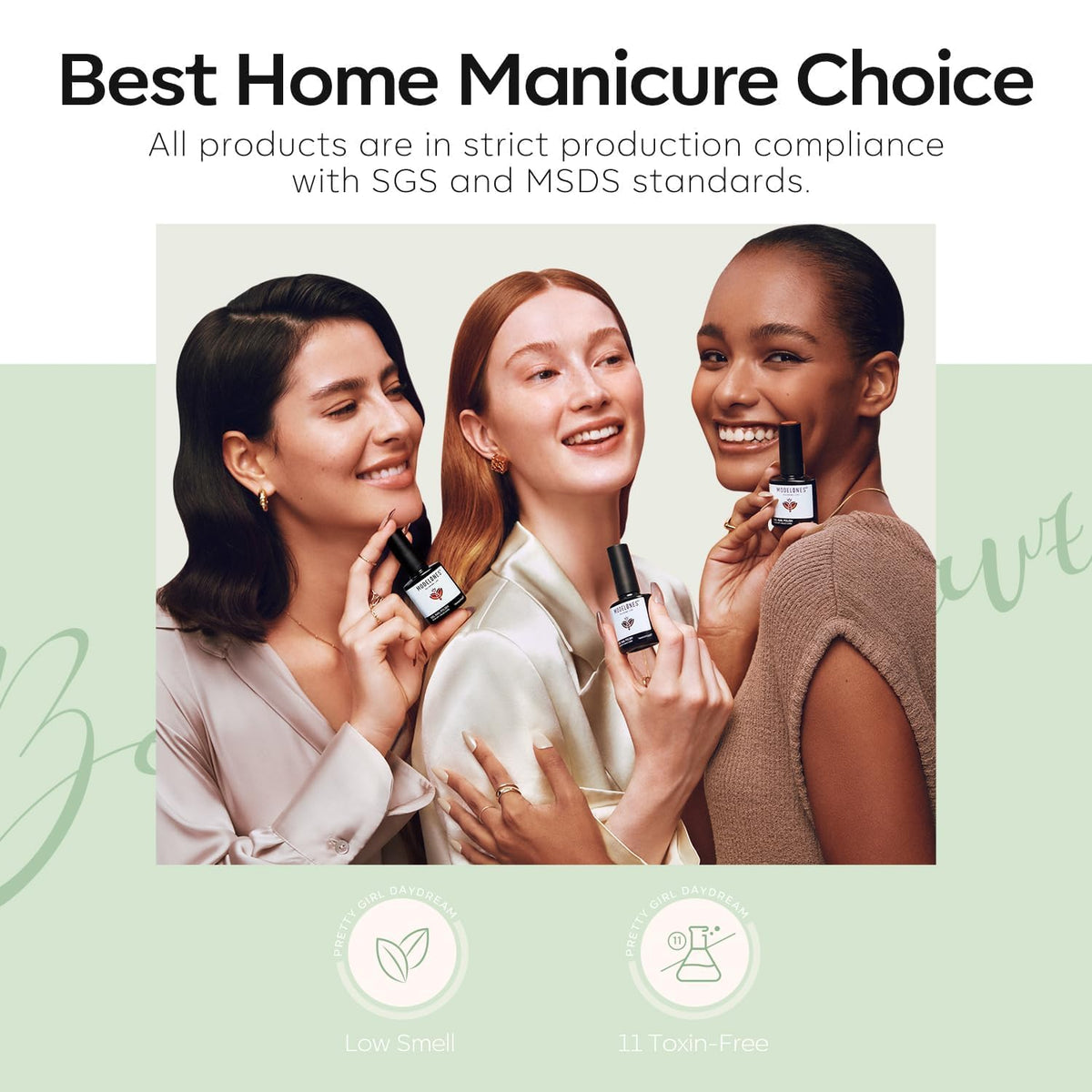 modelones Sage Green Gel Nail Polish 15ml on a nail art display