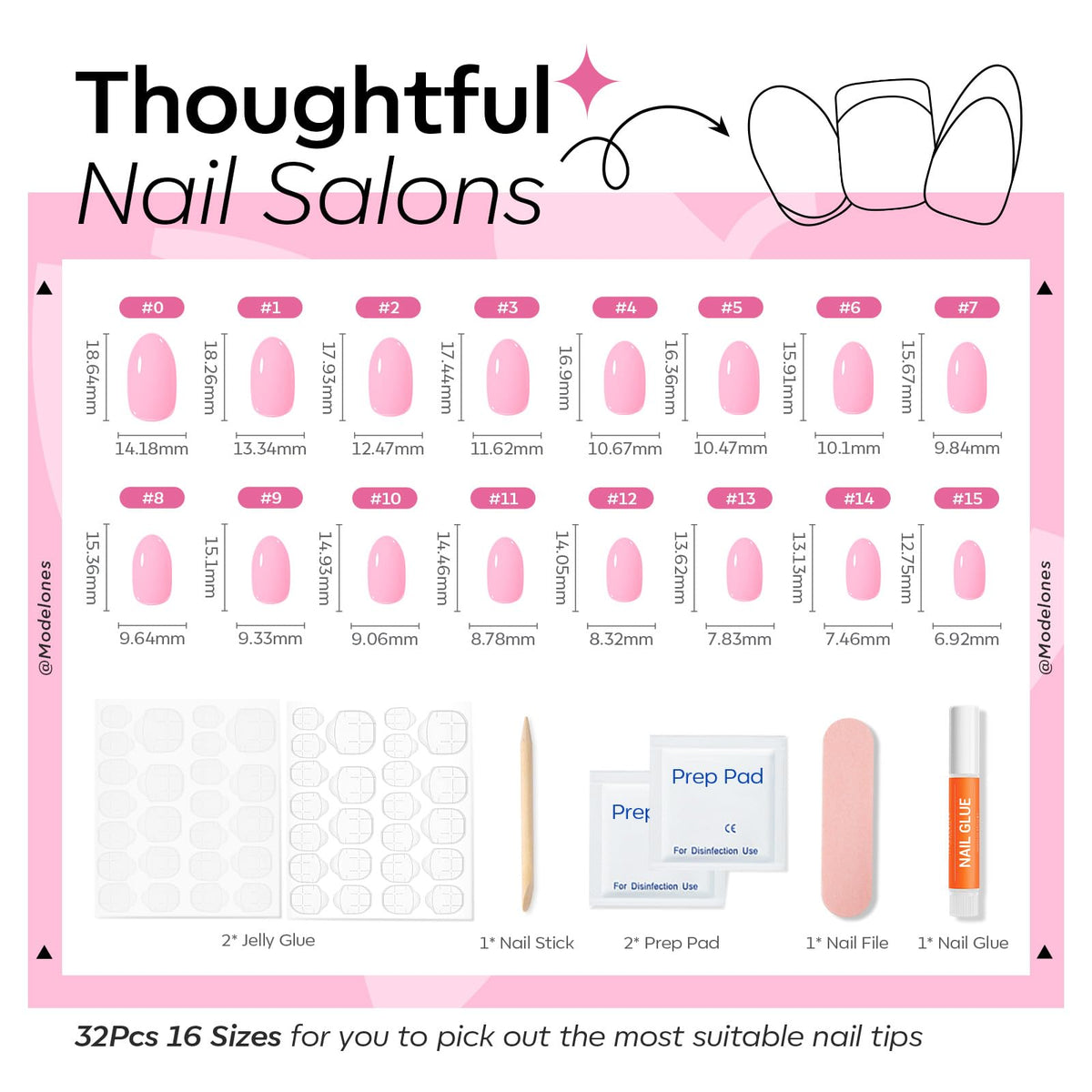 modelones Sakura Pink Short Press on Nails with prep pads