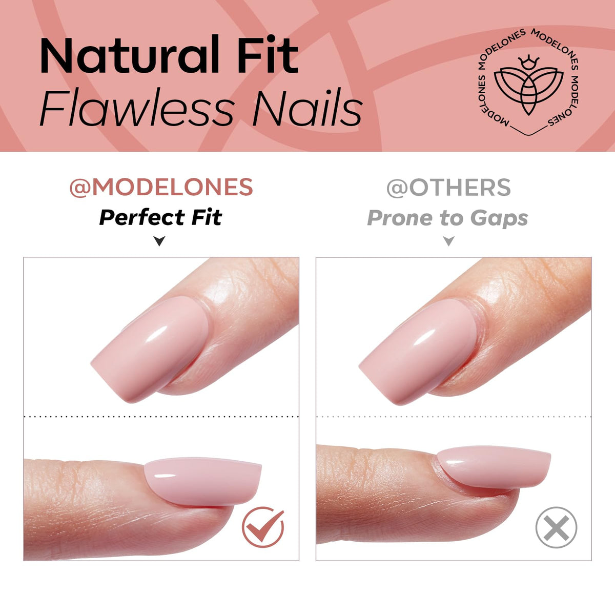 modelones Sheer Milk Tea Short Press on Nails being applied