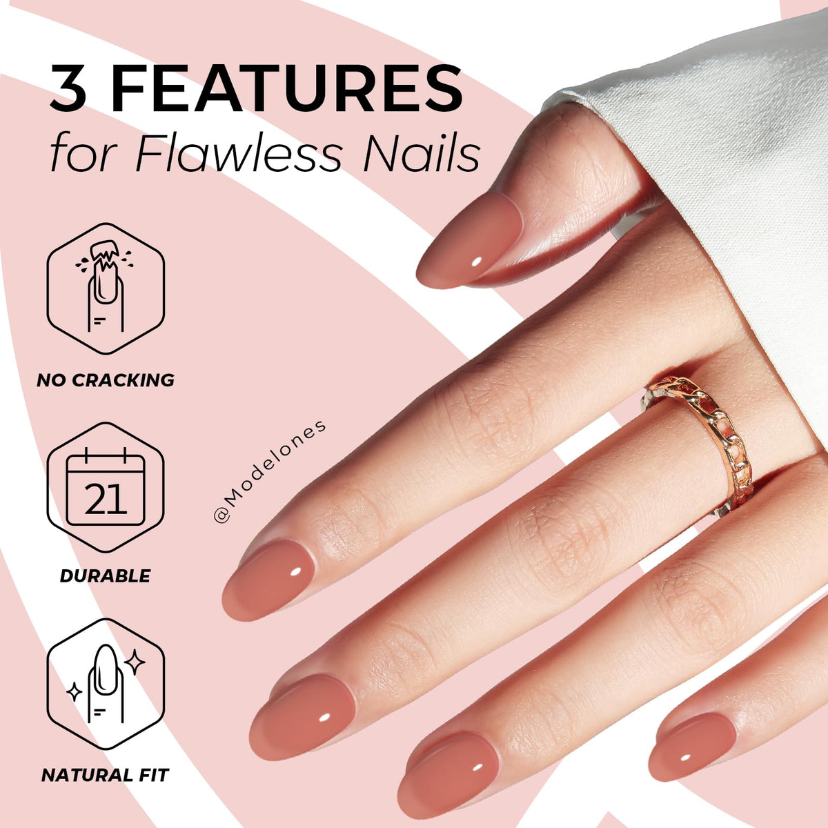 modelones Sheer Milk Tea Short Press on Nails with adhesive tabs and glue