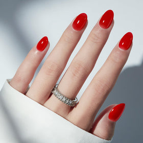 modelones Sheer Red Short Press on Nails Kit contents including nails and tools