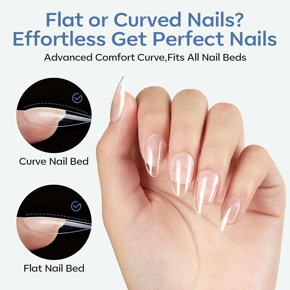 modelones Short Almond Nail Tips 360pcs clear nail tips close-up