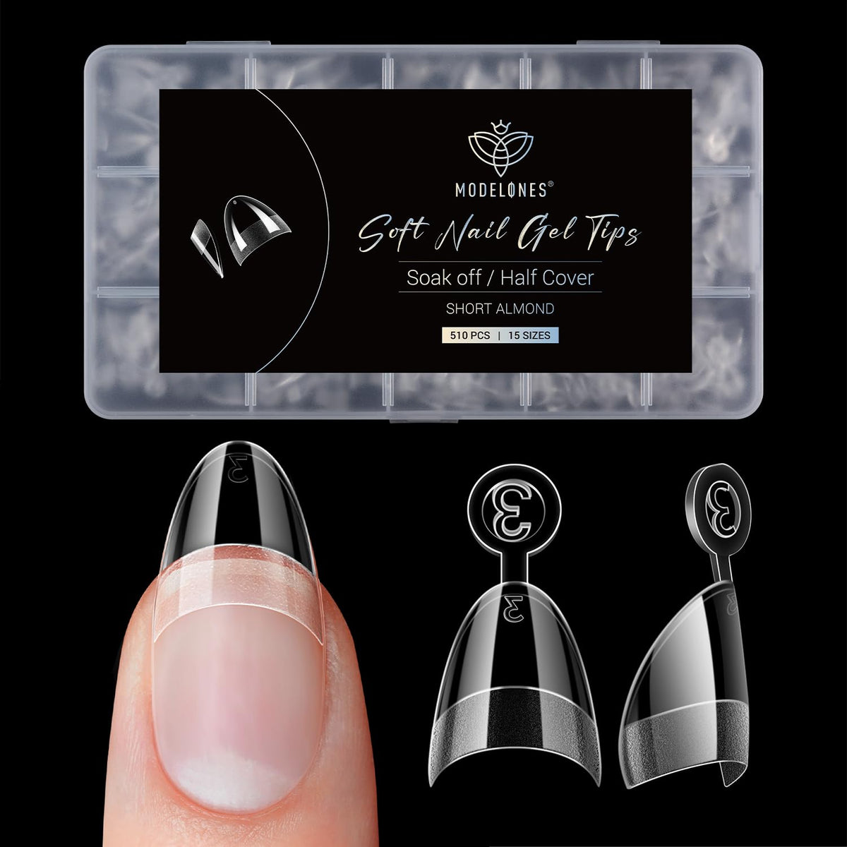 modelones Short Almond Nail Tips 510pcs front view