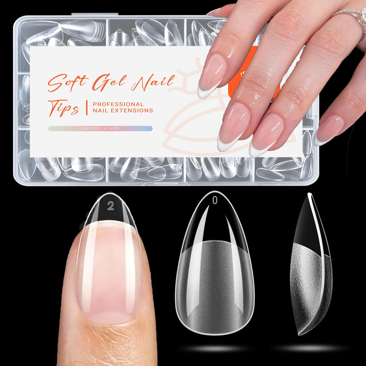 Modelones Short Almond Nail Tips clear gel pack front view