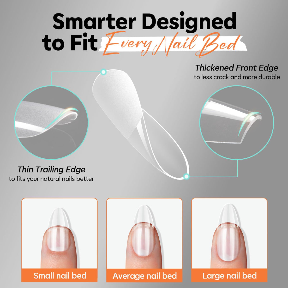 Modelones Short Almond Nail Tips displayed with nail polish
