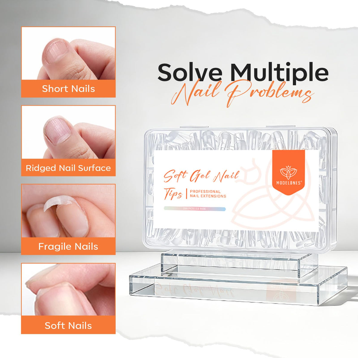 Modelones Short Almond Nail Tips showing break resistance