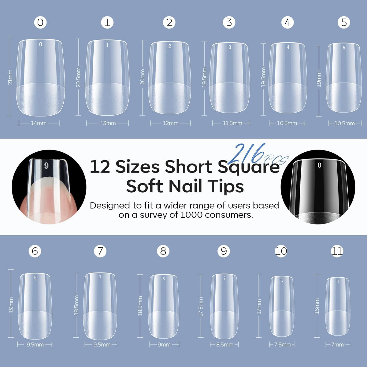 Modelones Short Clear Soft Gel Nail Tips with nail art tools