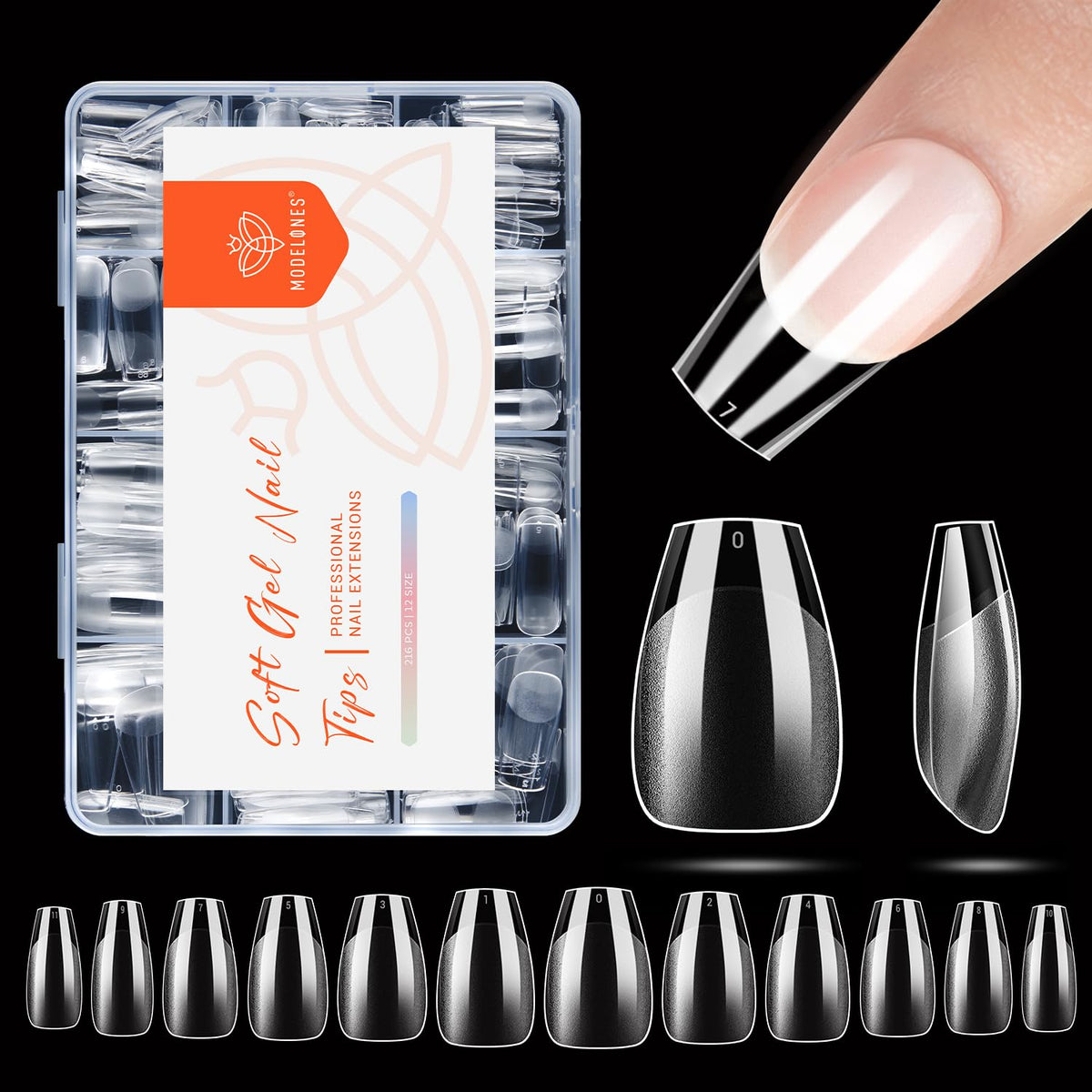 modelones Short Coffin Nail Tips 216 pcs set front view