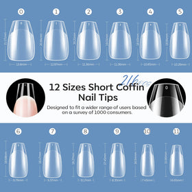 modelones Short Coffin Nail Tips displayed on a nail art table