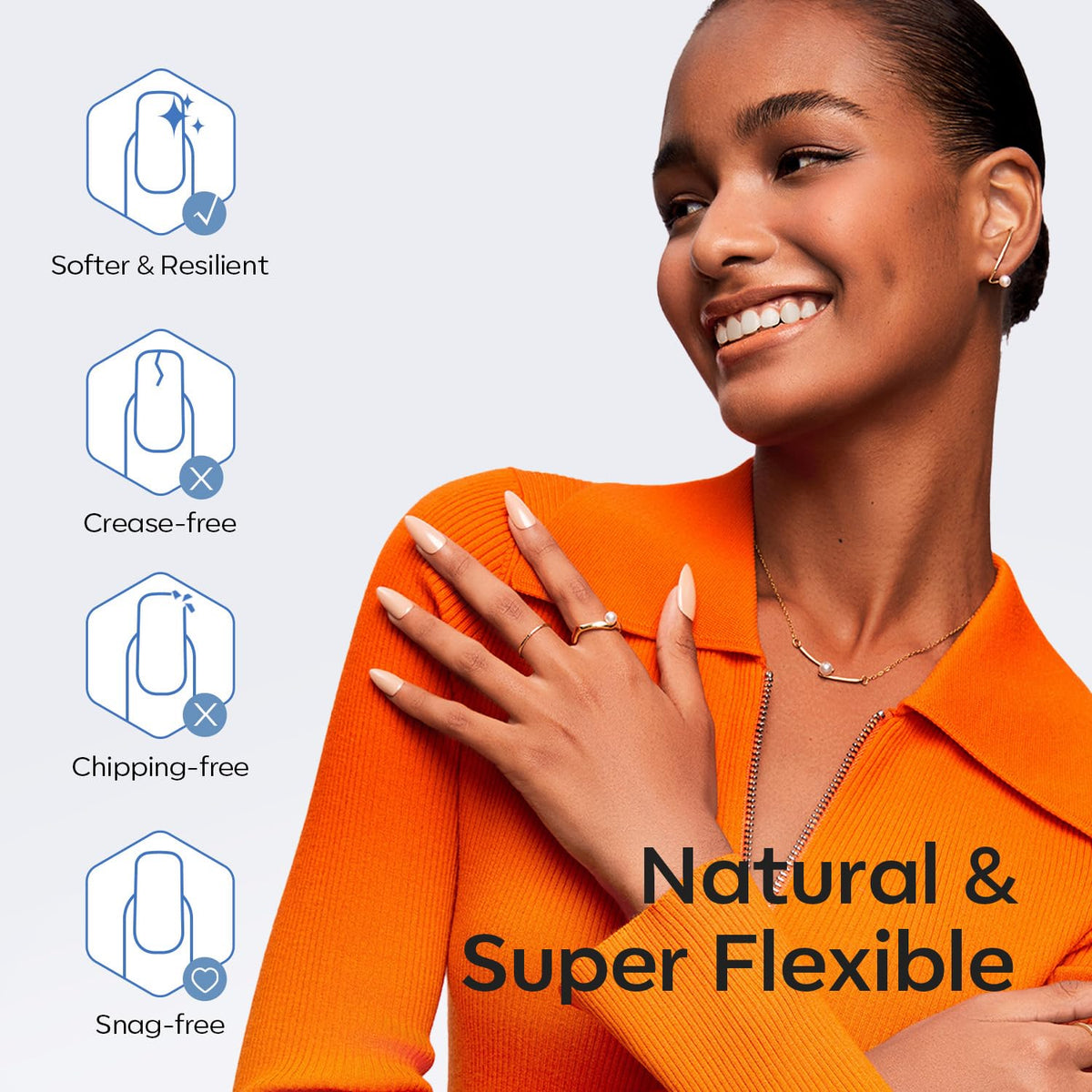 modelones Short Coffin Nail Tips showing break-resistant feature