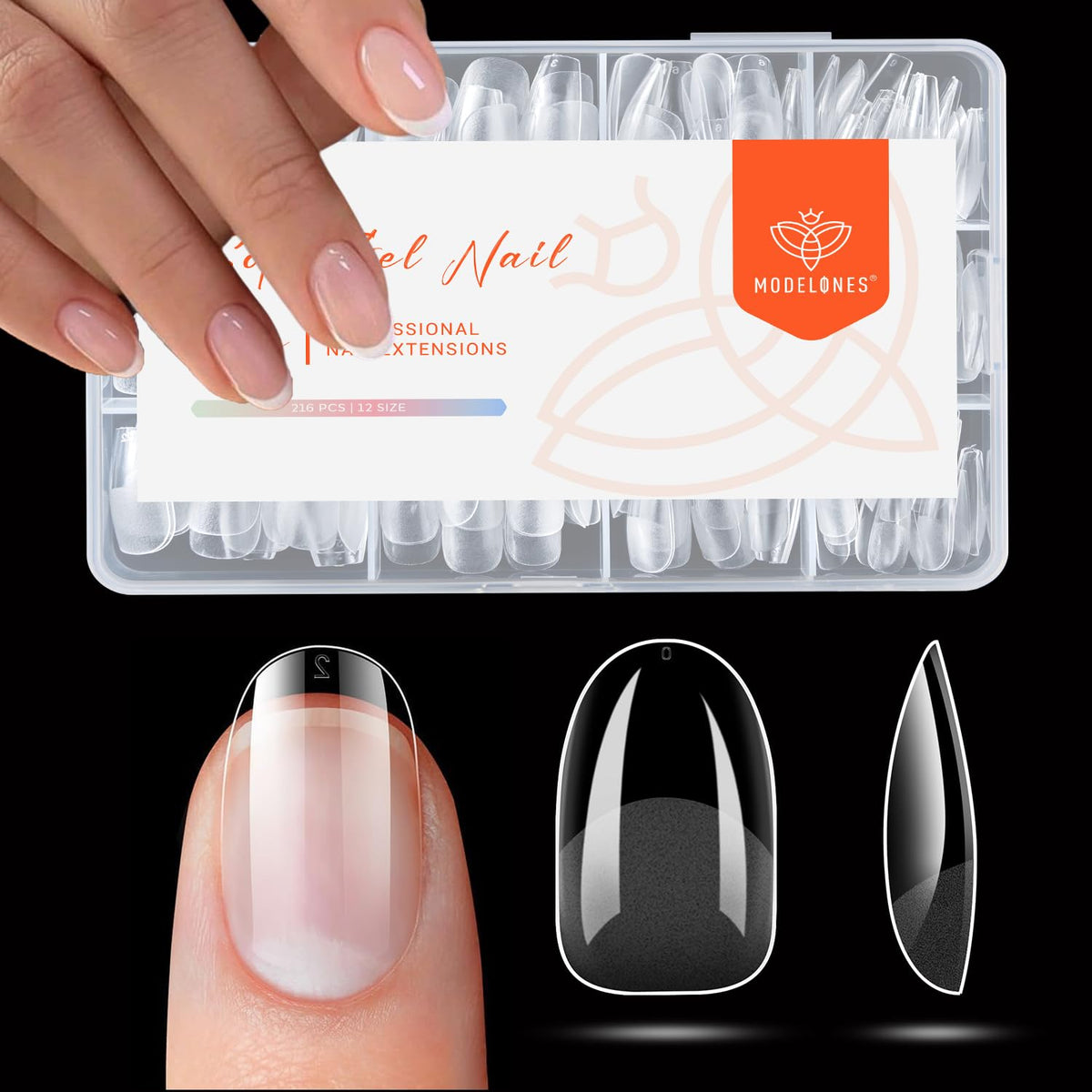 modelones Short Oval Nail Tips front view with packaging