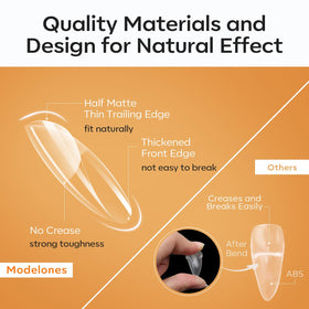 modelones Short Oval Nail Tips in use on manicured hands