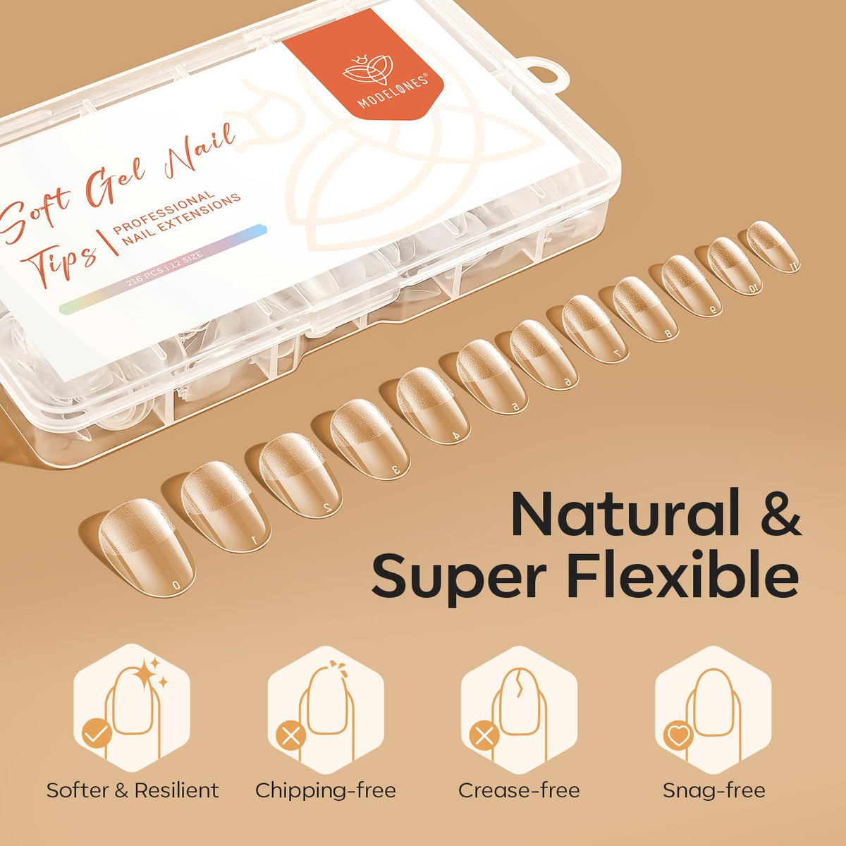 modelones Short Oval Nail Tips laid out with nail tools