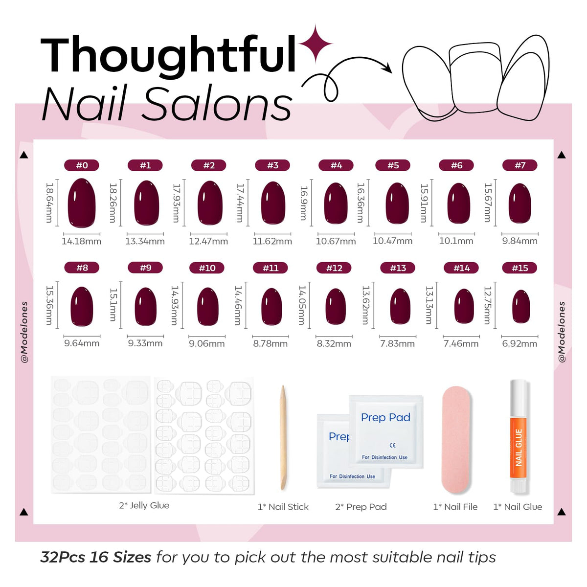 modelones Short Press on Nails Kit with prep pads for clean nails