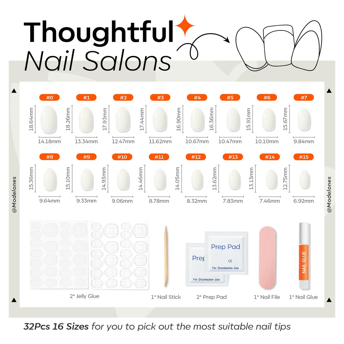 modelones Short Press on Nails with mini nail file