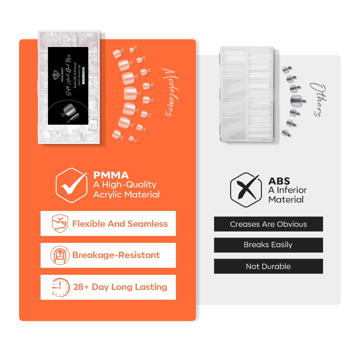 modelones Short Square Toe Nail Tips with nail glue