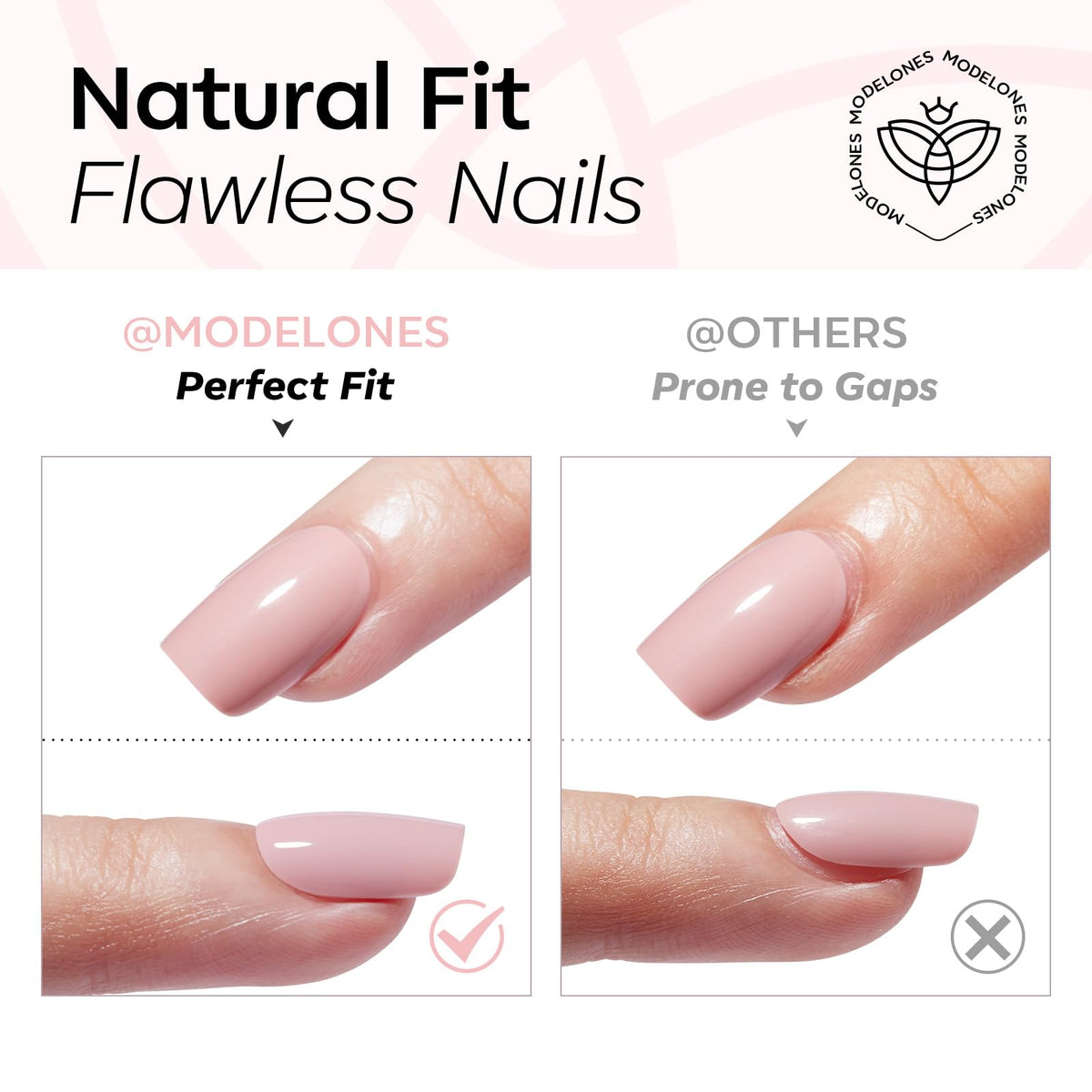 modelones Soft Pink Short Press on Nails Kit packaging with instructions