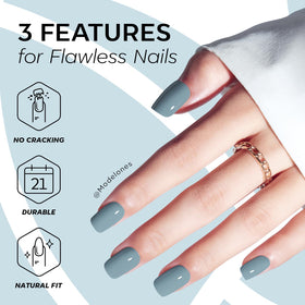 modelones Steel Blue Press On Nails close-up showing texture