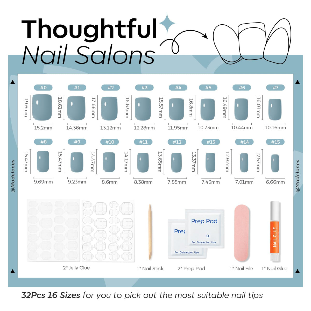 modelones Steel Blue Press On Nails in a stylish setting