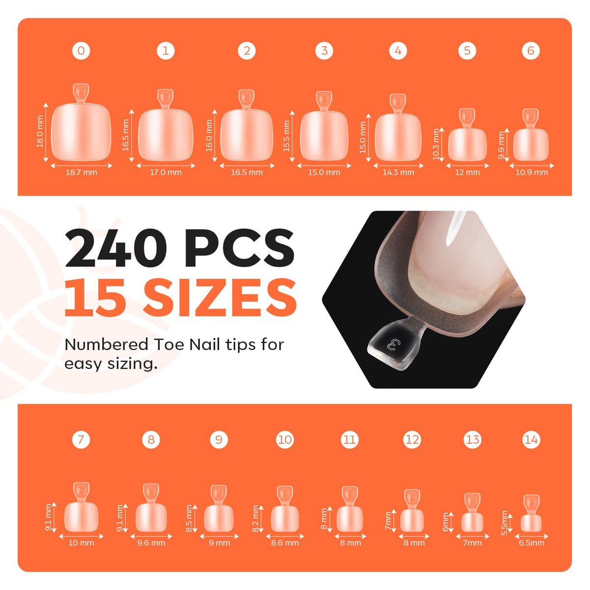 modelones Toe Nail Tips with gel polish application