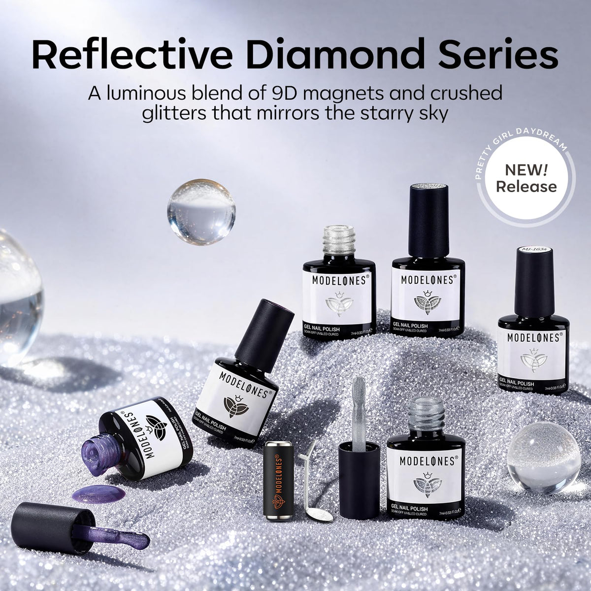modelones white glitter gel polish with brush
