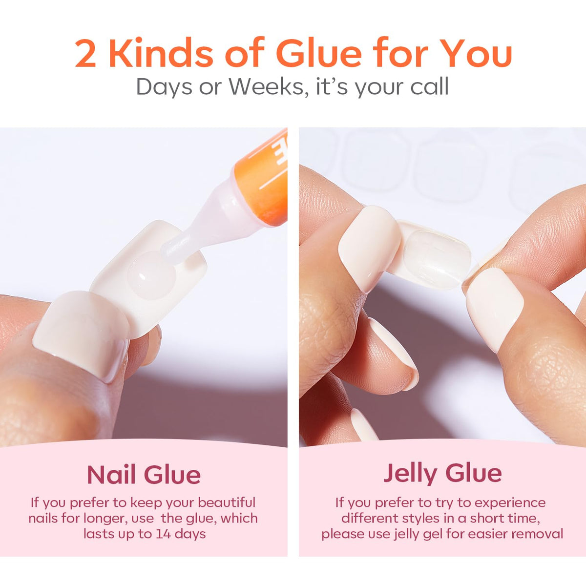 Modelones White Press on Nails Short Almond double-sided nail file