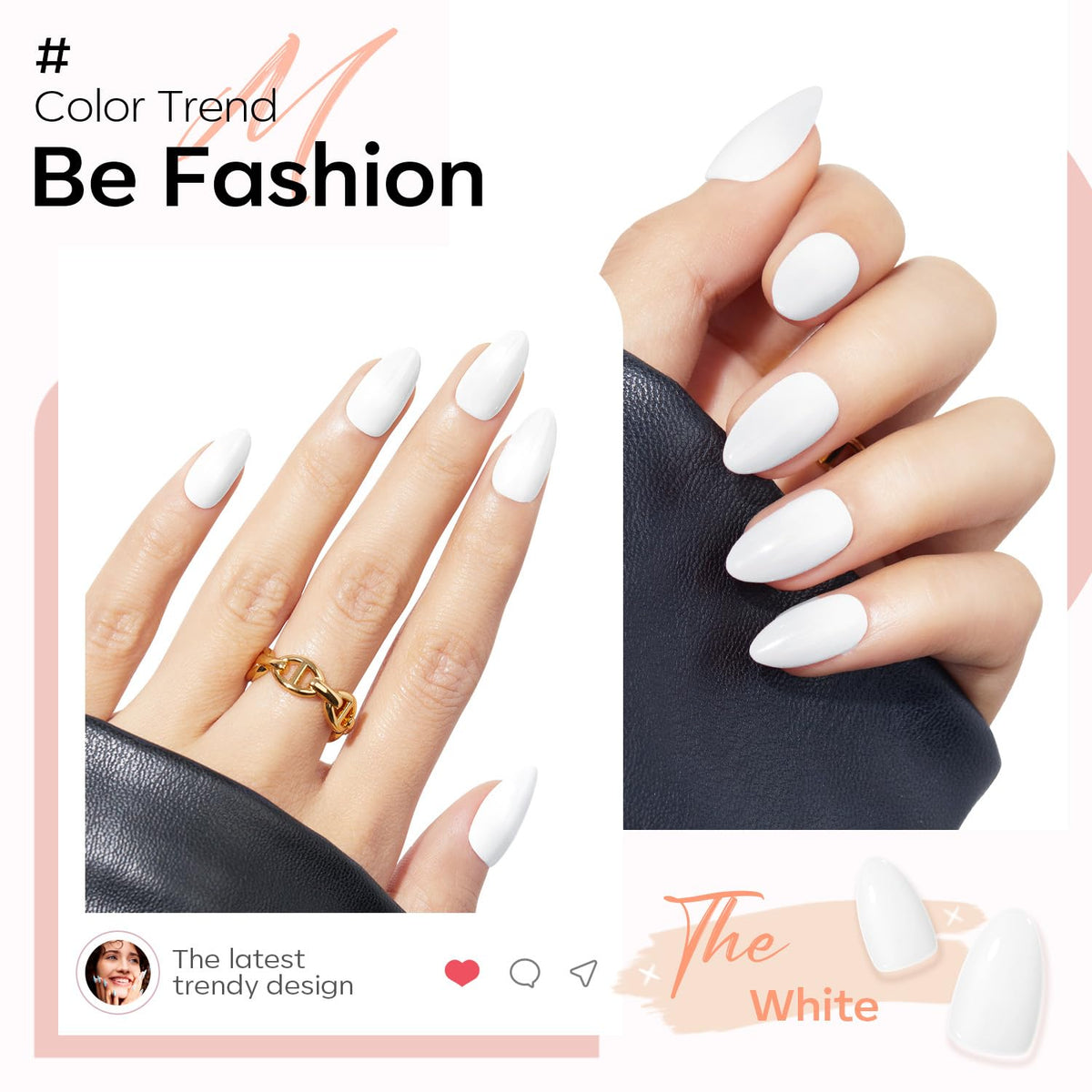 Modelones White Press on Nails Short Almond in different sizes