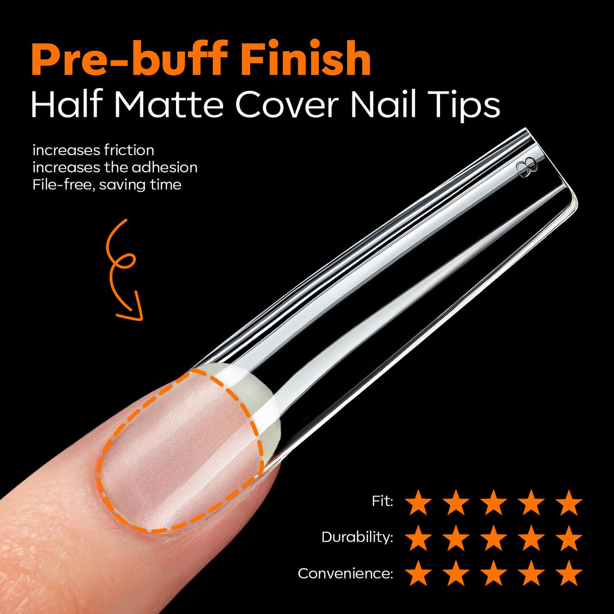 Modelones XXL Long Square Nail Tips displayed on a nail art table