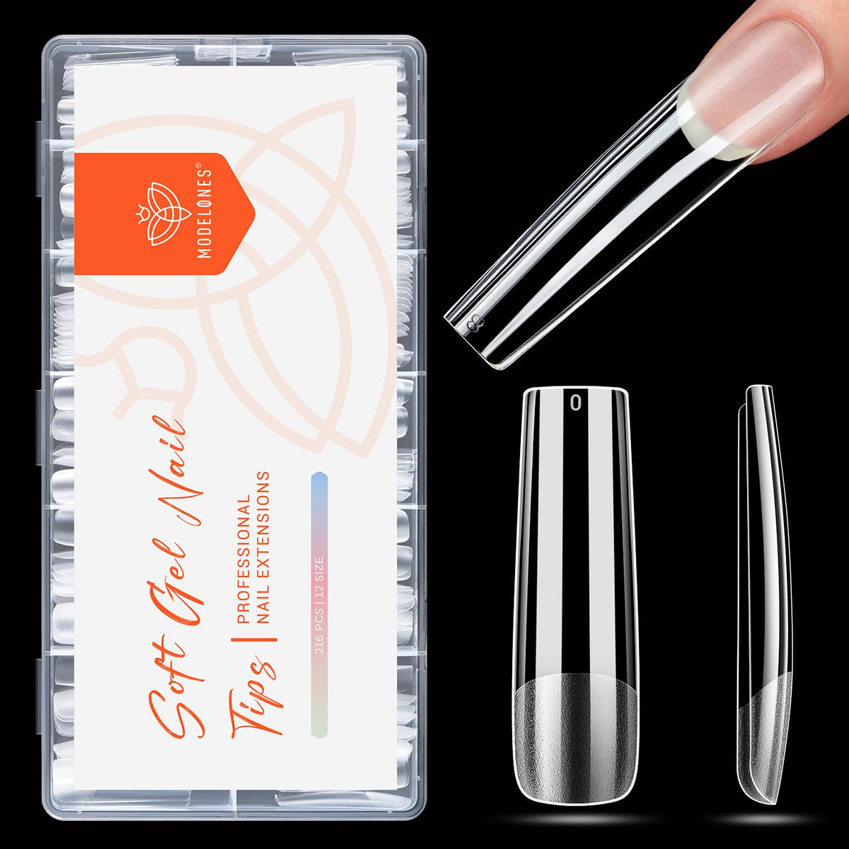 Modelones XXL Long Square Nail Tips front view with packaging