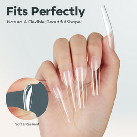 Modelones XXL Long Square Nail Tips in use on manicured hands