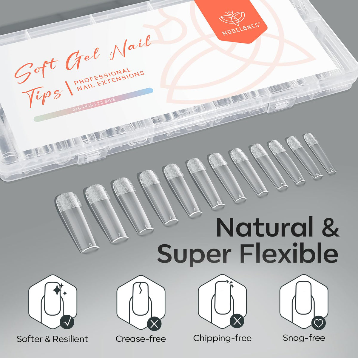 Modelones XXL Long Square Nail Tips with gel polish application