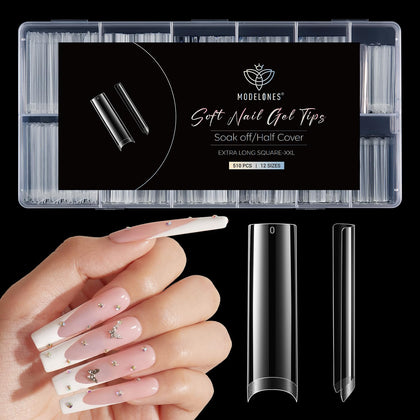 modelones XXL Square Half Cover Nail Tips front view with size numbers