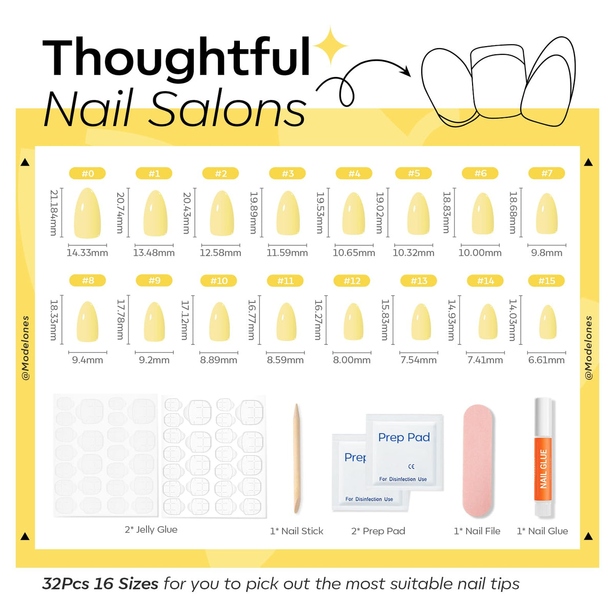 Modelones Yellow Press on Nails applied on fingers