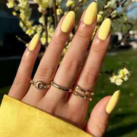 Modelones Yellow Press on Nails Short Almond front view