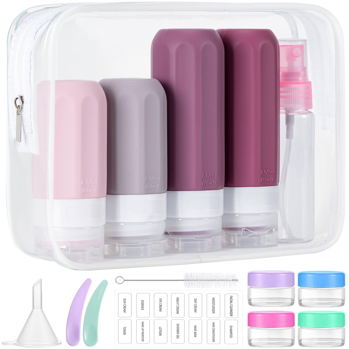 MODENGKONGJIAN 16 Pack Travel Bottles in cranberry colour front view