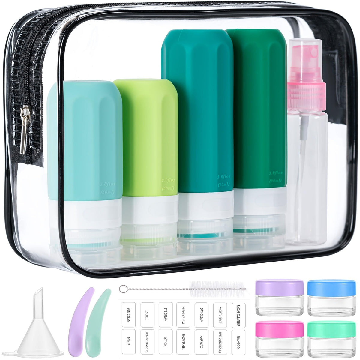 MODENGKONGJIAN 16 Pack Travel Bottles in green, front view