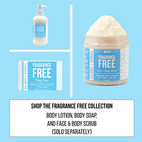 Mojo Spa Fragrance Free Scrub on a bathroom shelf