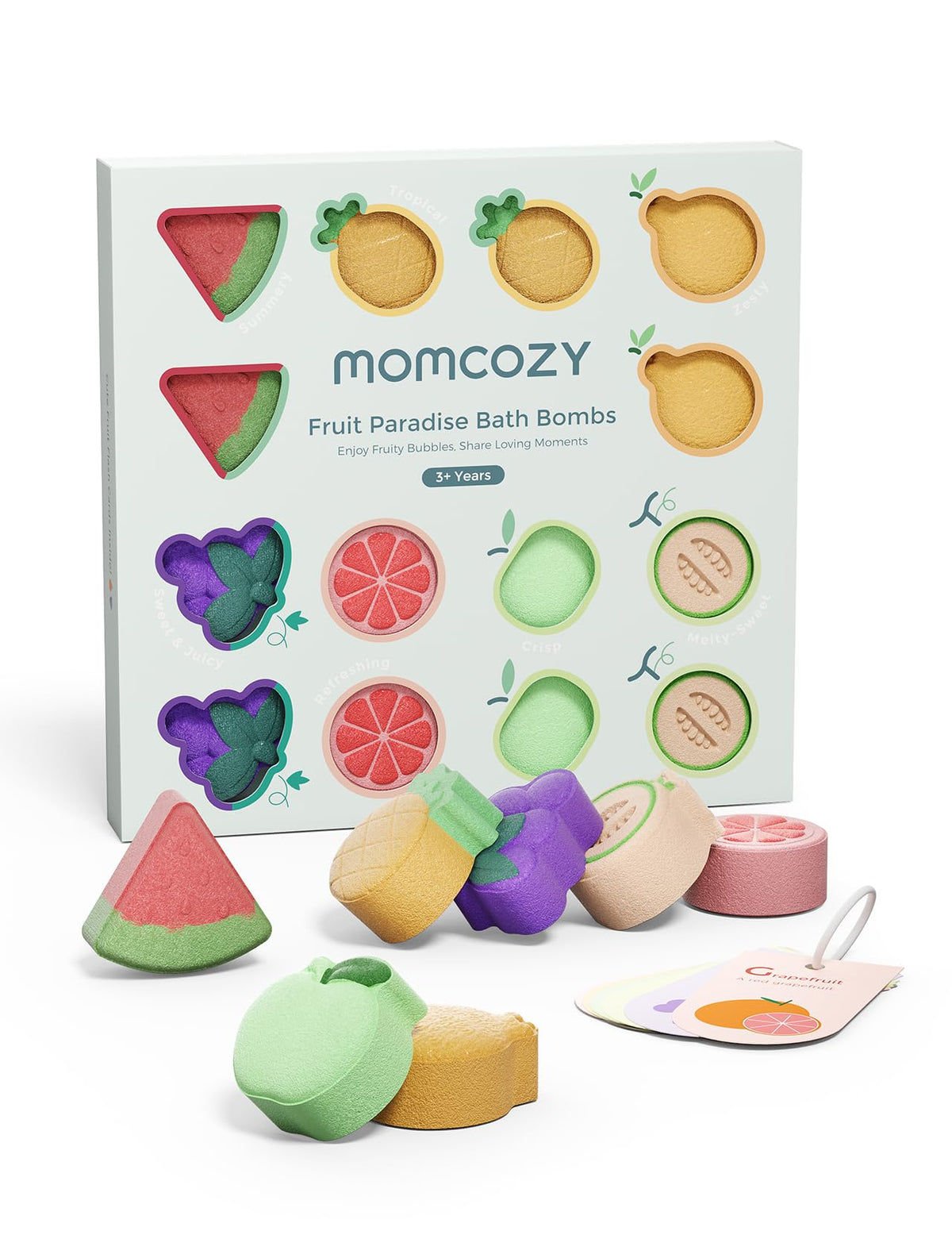 Momcozy 14-Pack Fruit Bath Bombs assorted shapes and colours