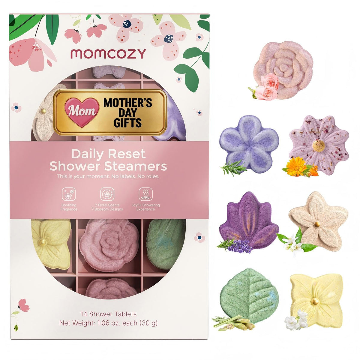 Momcozy 14-Pack Shower Steamers in floral designs