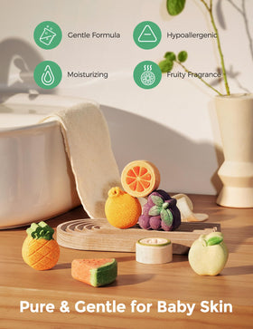 Momcozy fruit bath bombs with essential oils displayed