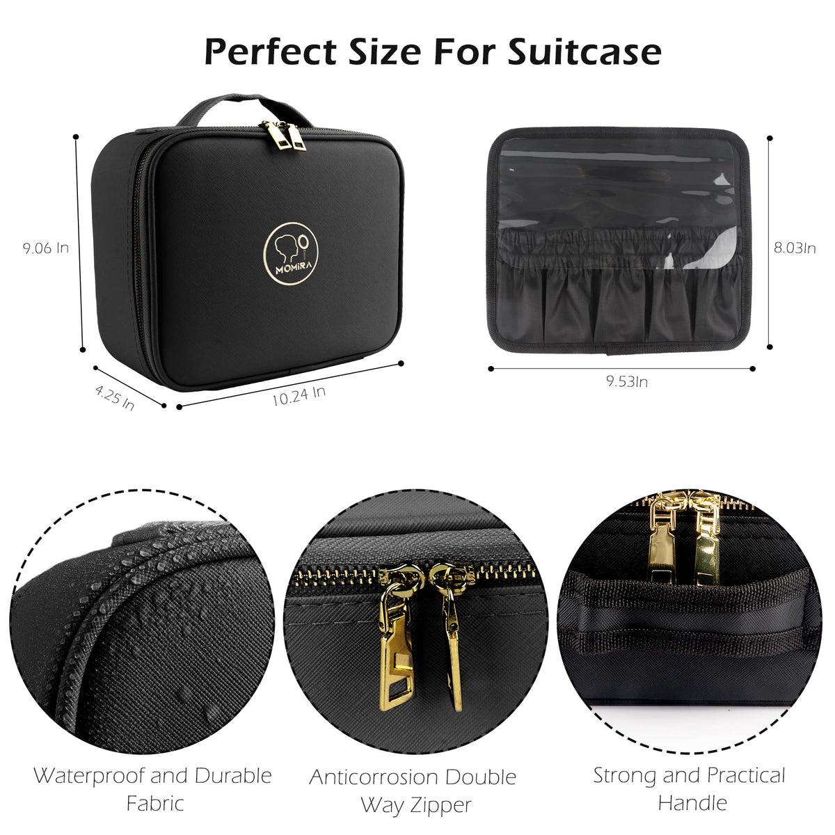 MOMIRA Travel Makeup Bag with lighted mirror in use